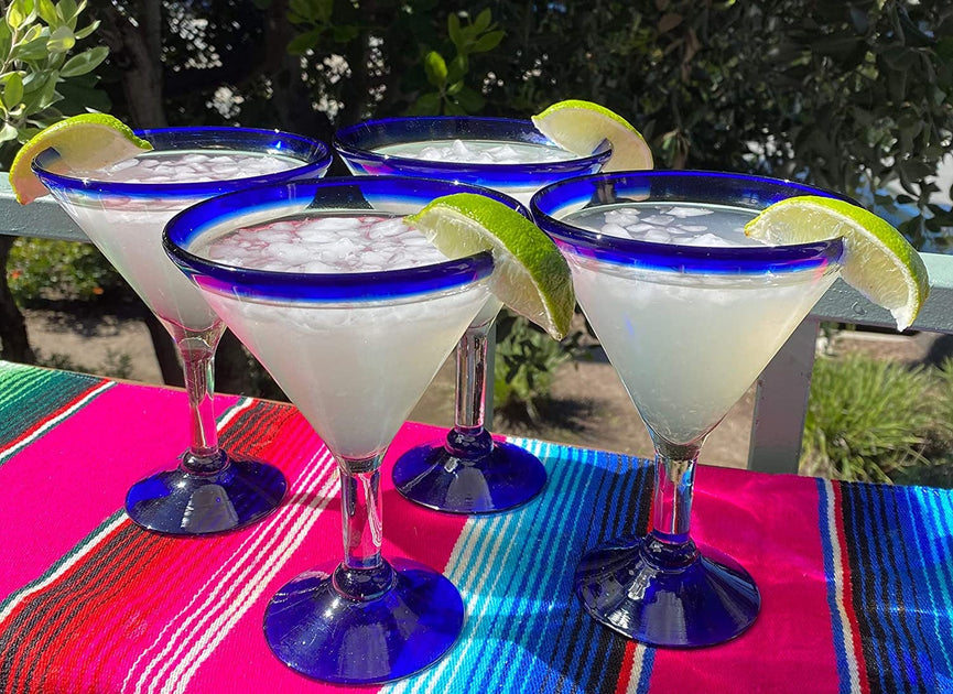 Margaritas Handblown Glass Blue Cocktail Drinkware Set of 4 - Happy Hour