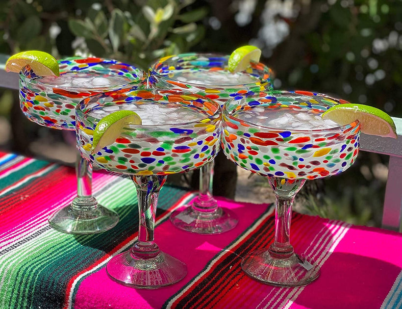 Aqua Rim Modern Margarita Glasses - Martini Style - Set of 4 (12 oz each)