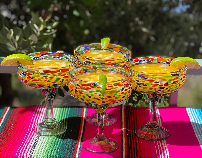 Dos Suenos Mexican Hand Blown Glass - Set of 4 Hand Blown Modern Margarita  Glasses - Confetti Carmen (12 oz) - Yahoo Shopping