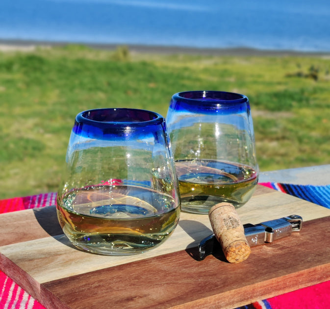 Clear Stemless Wine Glass, Hand-Blown in Guatemala