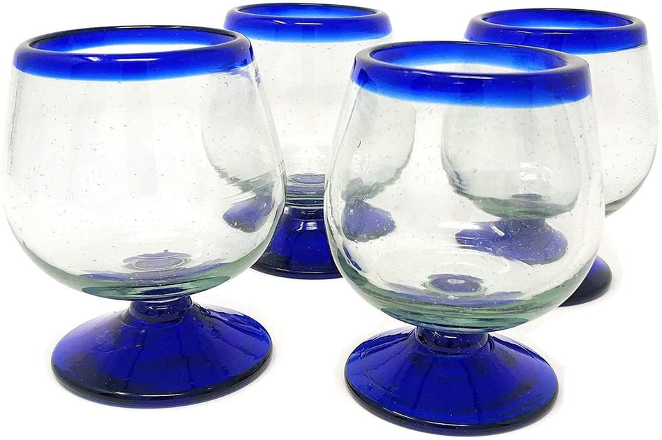 Cobalt Blue Rim Cognac Snifter Tequila Glasses Set Of 4 7 Oz Each Dos Sueños