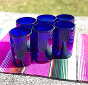 Hand Blown Mexican Drinking Glasses – Set of 6 Cobalt Water Glasses (14 oz each) - Dos Sueños