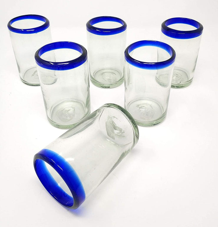 Cobalt Blue Rim Juice Glasses - Set of 6 (8 oz each)