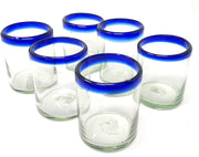 Cobalt Blue Rim Tumbler Glasses - Set of 6 (10 oz each)