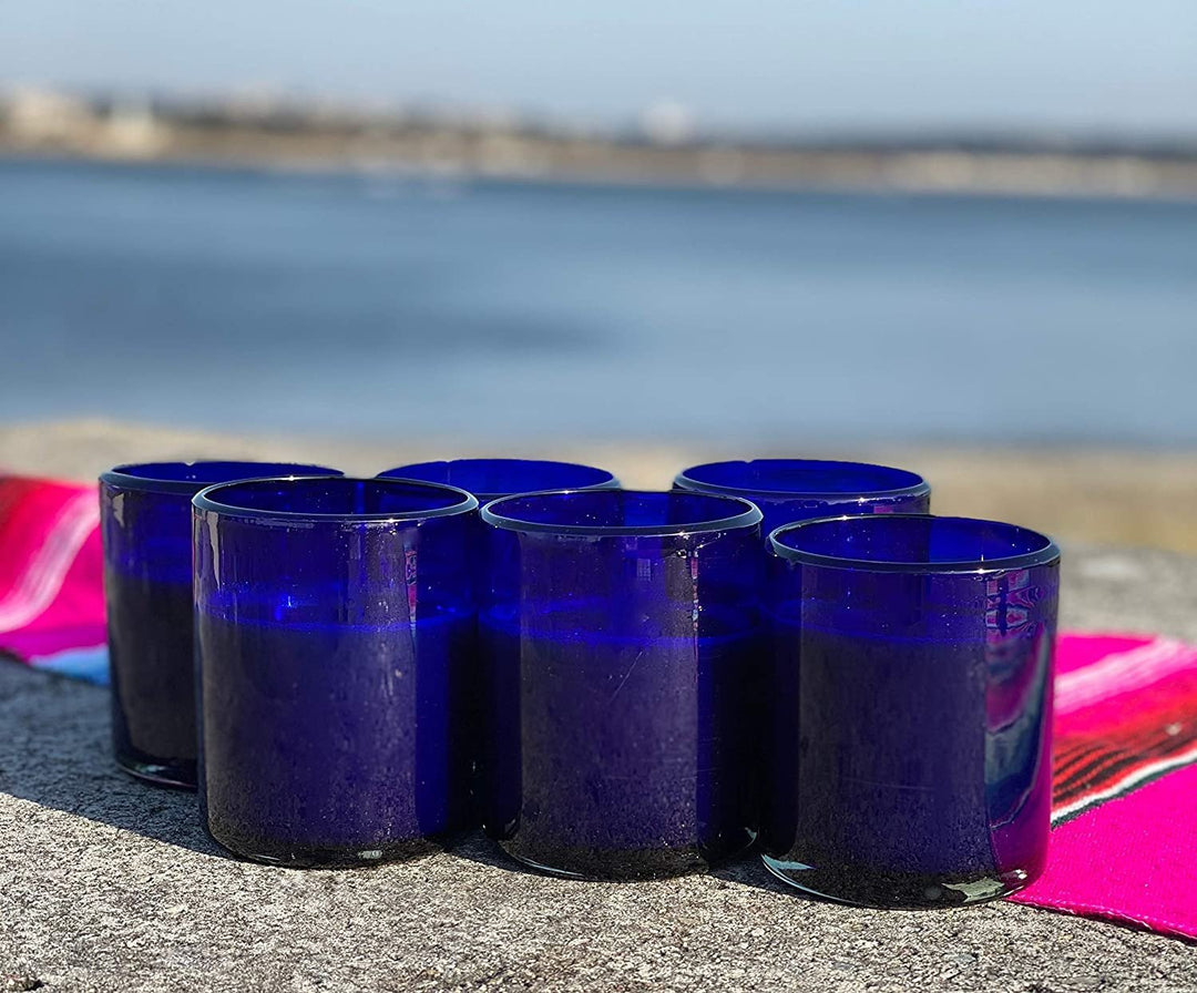 Pure Cobalt Tumbler Glasses - Set of 6 (10 oz each)