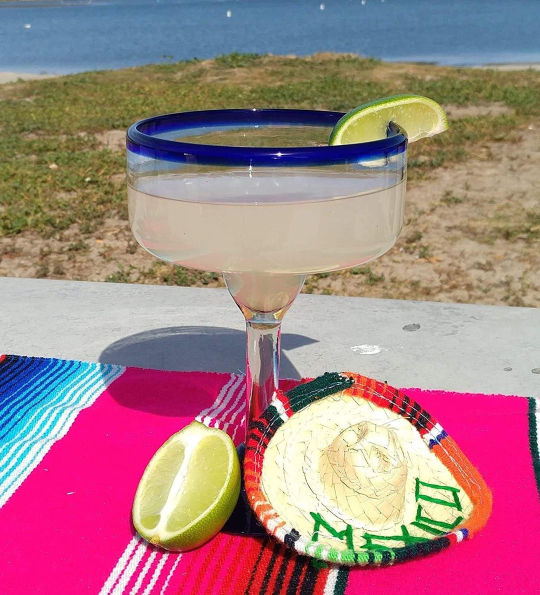 Mexican Hand Blown Glass – Set of 4 Hand Blown Margarita Glasses (16 oz) - Dos Sueños