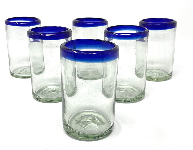 Cobalt Blue Rim Juice Glasses - Set of 6 (8 oz each)