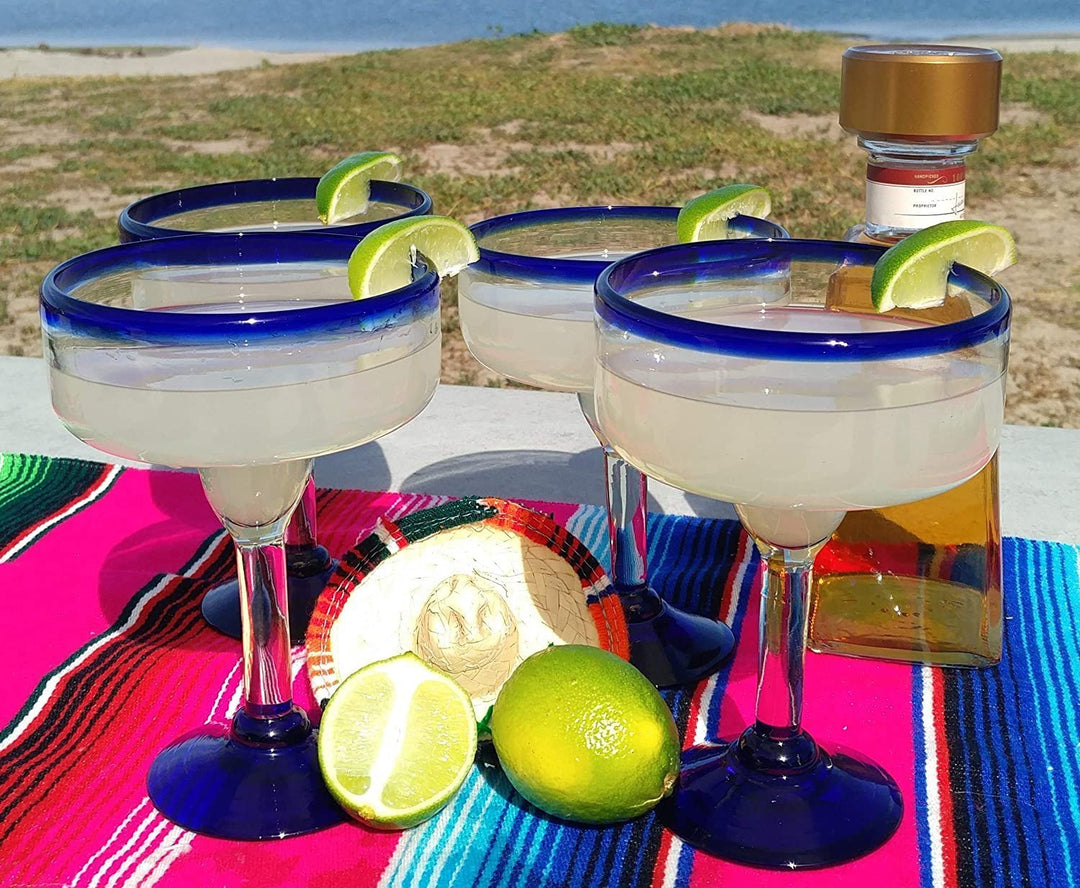 Mexican Hand Blown Glass – Set of 4 Hand Blown Margarita Glasses (16 oz) - Dos Sueños