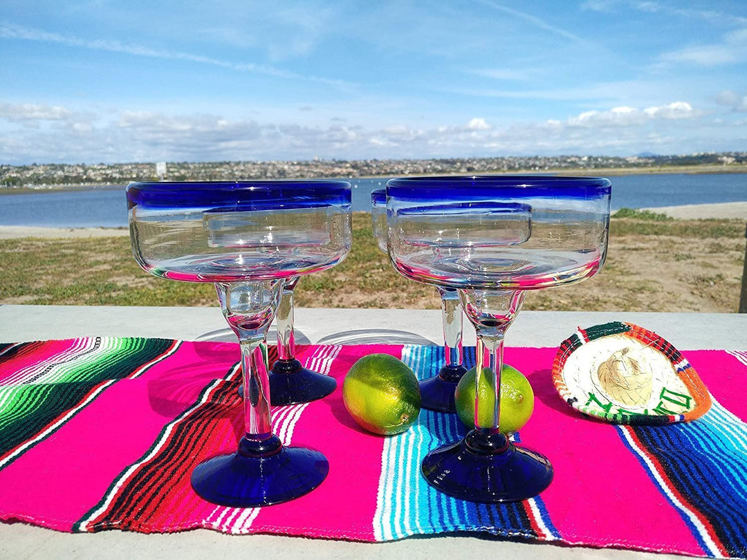 Mexican Hand Blown Glass – Set of 4 Hand Blown Margarita Glasses (16 oz) - Dos Sueños
