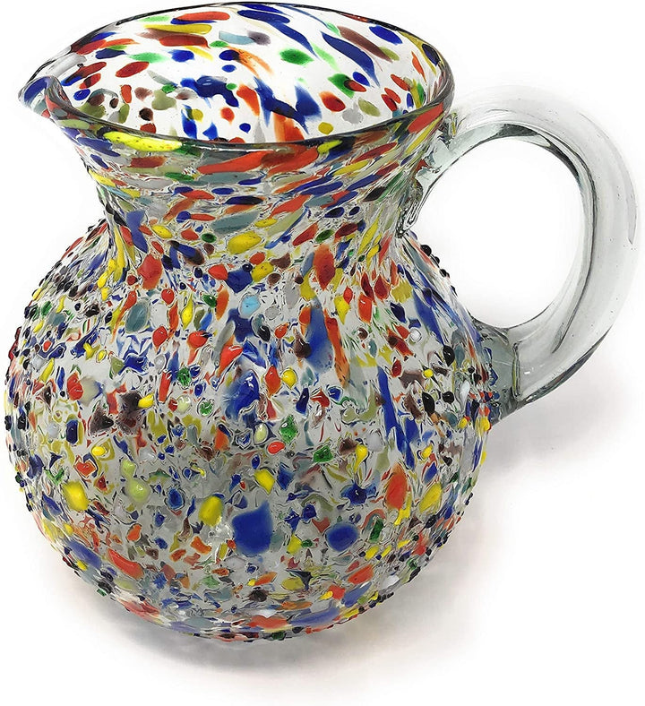 Mexican Hand Blown Glass Pitcher – Confetti Rock Design (84 oz) - Dos Sueños