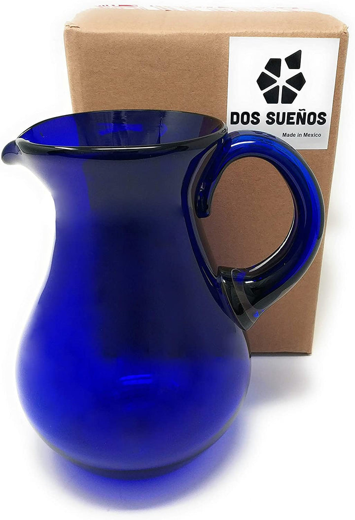 Mexican Hand Blown Glass Pitcher – Cobalt - Juice, Margaritas, Water, Lemonade (84 oz) - Dos Sueños