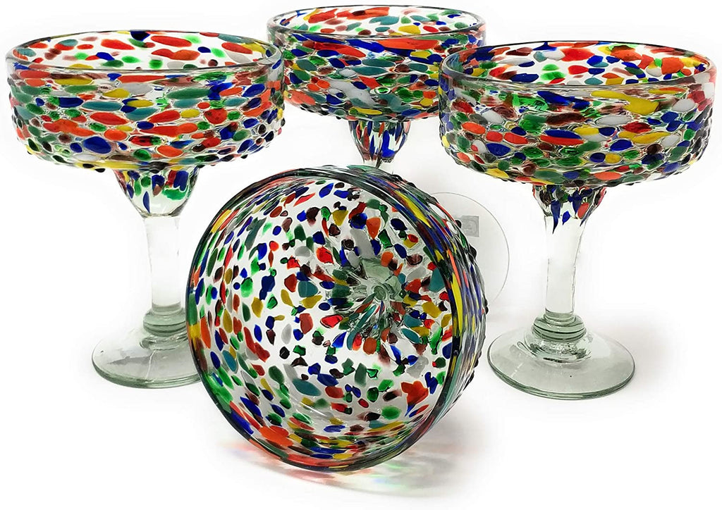 Baja Confetti Margarita Glasses Set Of 4 Cocktail Party Glasses Hand Blown