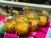 Hand Blown Mexican Drinking Glasses – Set of 6 Confetti Carmen Tumbler Glasses (10 oz each) - Dos Sueños