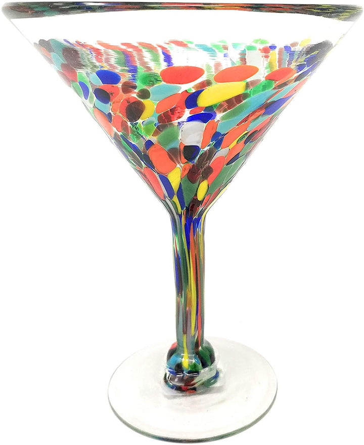 Mexican Hand Blown Glass – Set of 4 Hand Blown Modern Margarita Glasses - Confetti Carmen (12 oz) - Dos Sueños