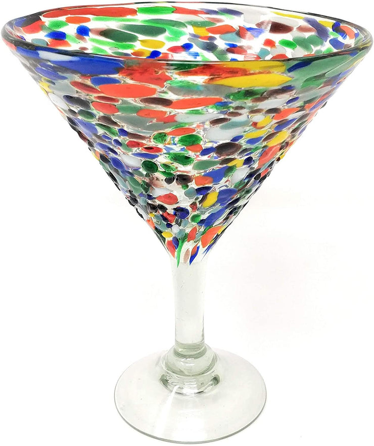 Mexican Hand Blown Glass – Set of 4 Hand Blown Modern Margarita Glasses - Confetti Rock (12 oz)