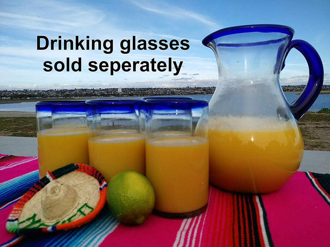 Kobaltblauer Glaskrug mit Rand und Griff – Saft, Margaritas, Wasser, Limonade (84 oz)