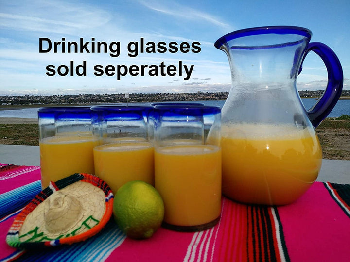 Kobaltblauer Glaskrug mit Rand und Griff – Saft, Margaritas, Wasser, Limonade (84 oz)