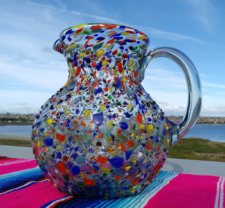 Mexican Hand Blown Glass Pitcher – Confetti Rock Design (84 oz) - Dos Sueños