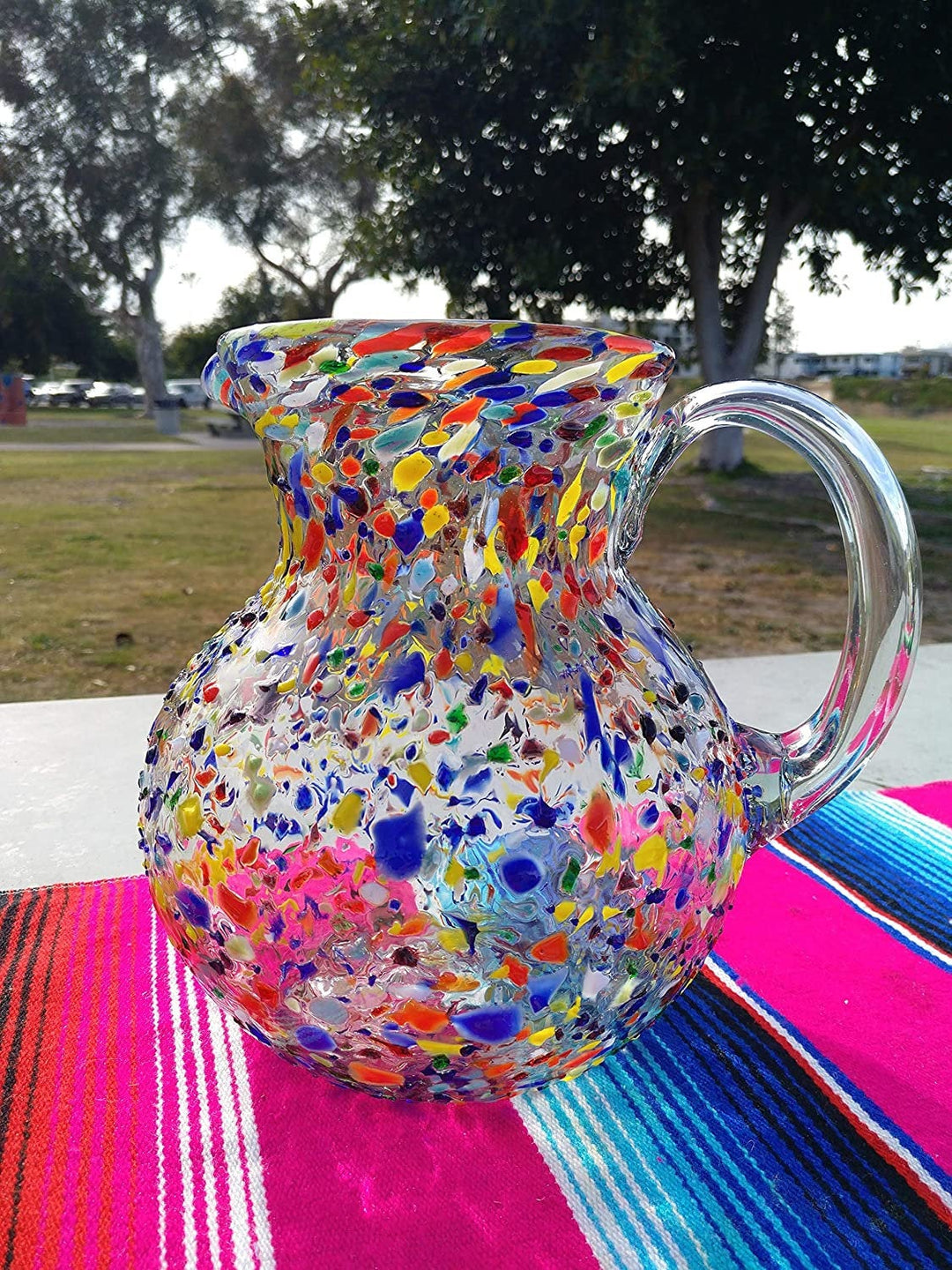Mexican Hand Blown Glass Pitcher – Confetti Rock Design (84 oz) - Dos Sueños