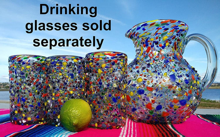 Mexican Hand Blown Glass Pitcher – Confetti Rock Design (84 oz) - Dos Sueños