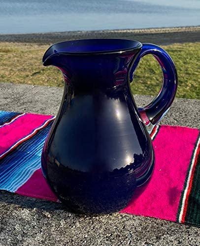 Mexican Hand Blown Glass Pitcher – Cobalt - Juice, Margaritas, Water, Lemonade (84 oz) - Dos Sueños