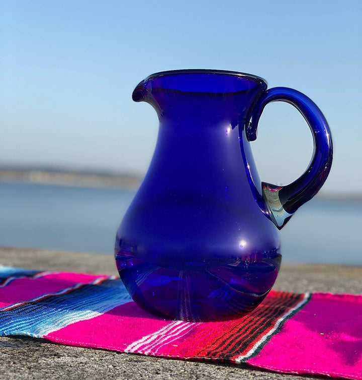 Mexican Hand Blown Glass Pitcher – Cobalt - Juice, Margaritas, Water, Lemonade (84 oz) - Dos Sueños
