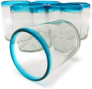 Aqua Rim Tumbler Glasses - Set of 6 (10 oz each)