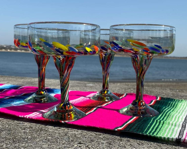 Confetti Carmen Design Margarita Glasses -Set of 4 (16 oz each)