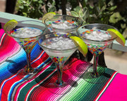 Mexican Hand Blown Glass – Set of 4 Hand Blown Modern Margarita Glasses - Confetti Carmen (12 oz) - Dos Sueños
