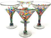 Mexican Hand Blown Glass – Set of 4 Hand Blown Modern Margarita Glasses - Confetti Carmen (12 oz) - Dos Sueños