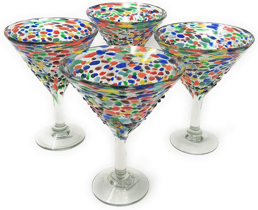 Mexican Hand Blown Glass – Set of 4 Hand Blown Modern Margarita Glasses - Confetti Rock (12 oz) - Dos Sueños