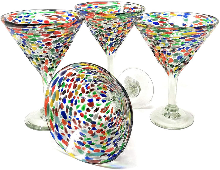 Aqua Rim Modern Margarita Glasses - Martini Style - Set of 4 (12 oz each)