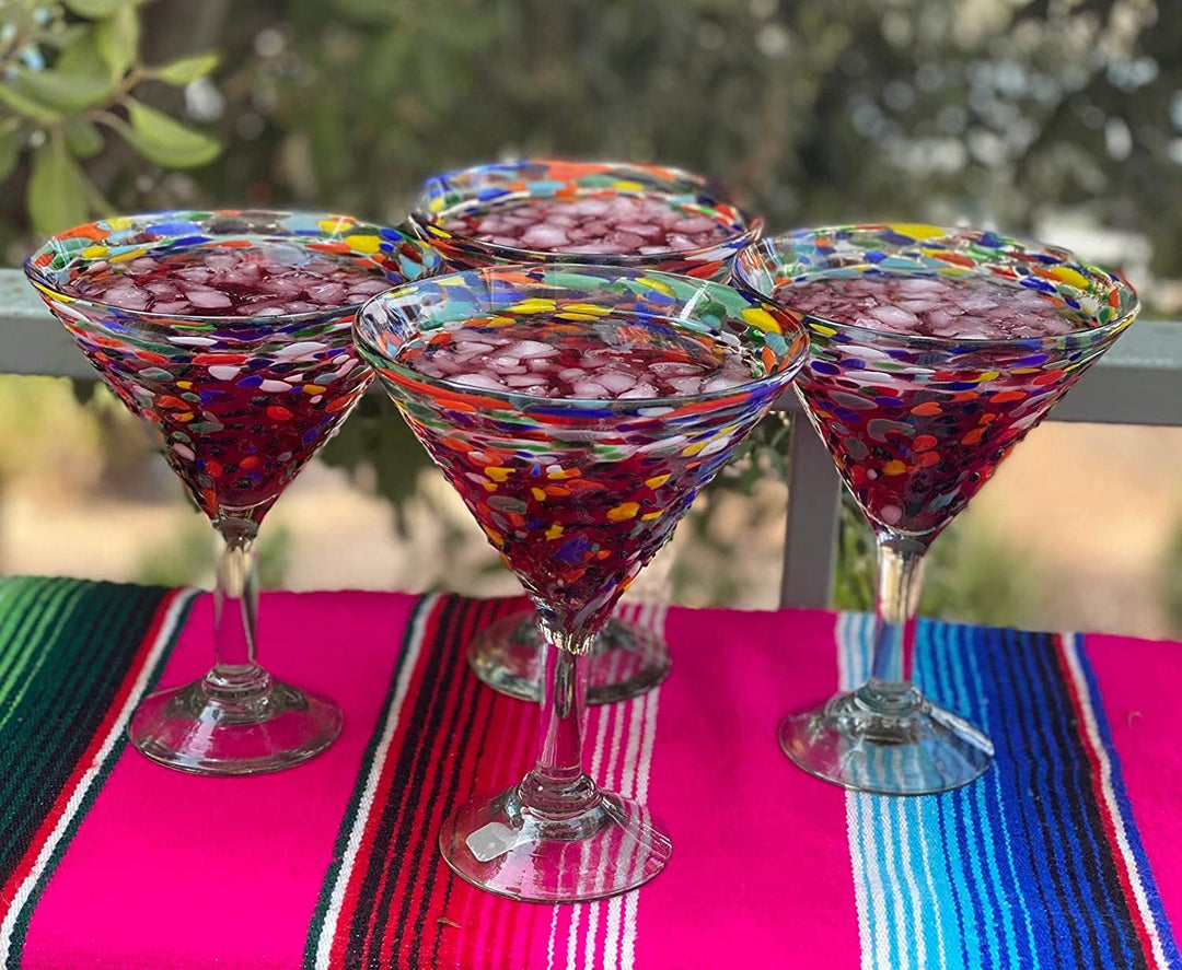 Mexican Hand Blown Glass – Set of 4 Hand Blown Modern Margarita Glasses - Confetti Rock (12 oz) - Dos Sueños