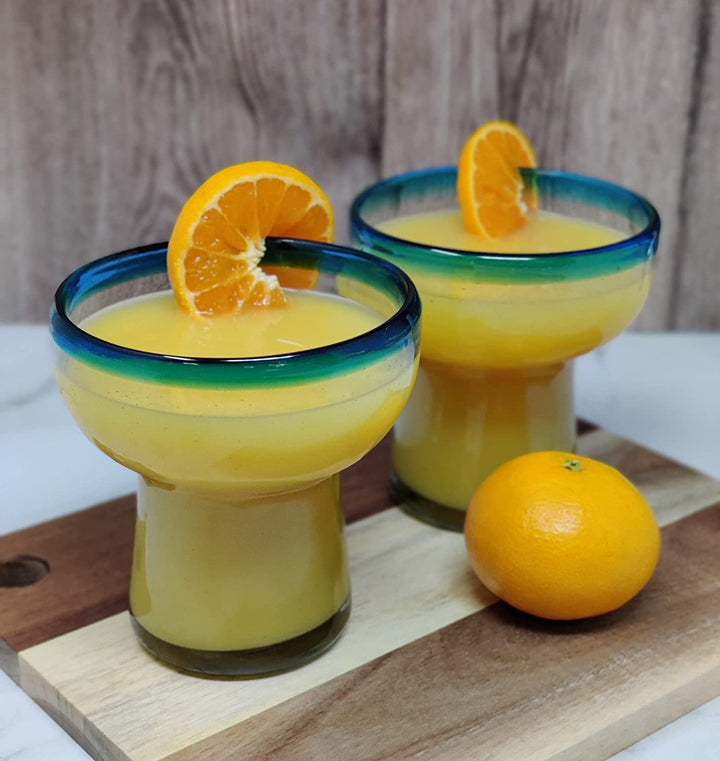 Dos Sueños Mexikanisches mundgeblasenes Glas – Set mit 4 mundgeblasenen Margarita-Gläsern ohne Stiel mit Aquarand (14oz)