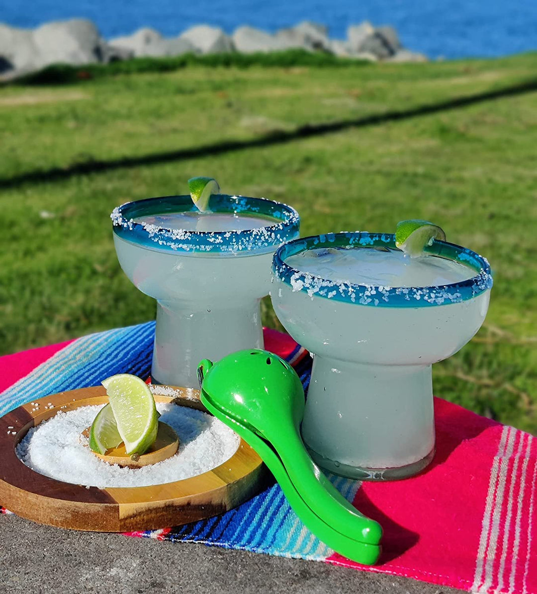 Dos Sueños Mexikanisches mundgeblasenes Glas – Set mit 4 mundgeblasenen Margarita-Gläsern ohne Stiel mit Aquarand (14oz)