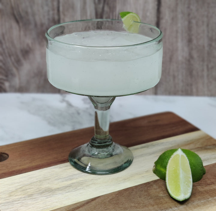 Mexican Hand Blown Glass – Set of 4 Natural Clear Hand Blown Margarita Glasses (16 oz)
