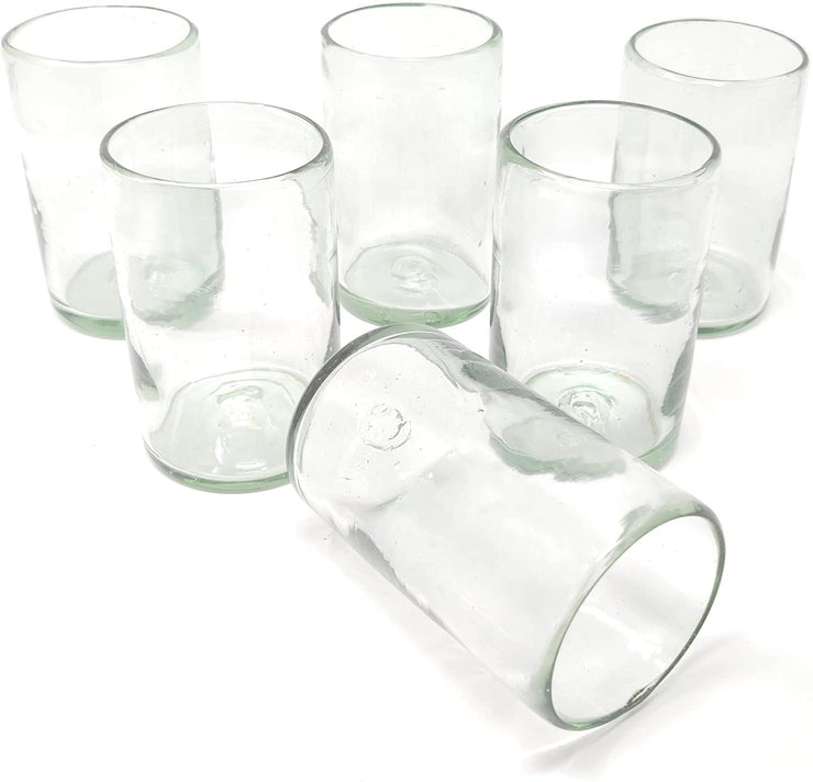 Hand Blown Mexican Drinking Glasses – Set of 6 Natural Clear Glasses (14 oz each)
