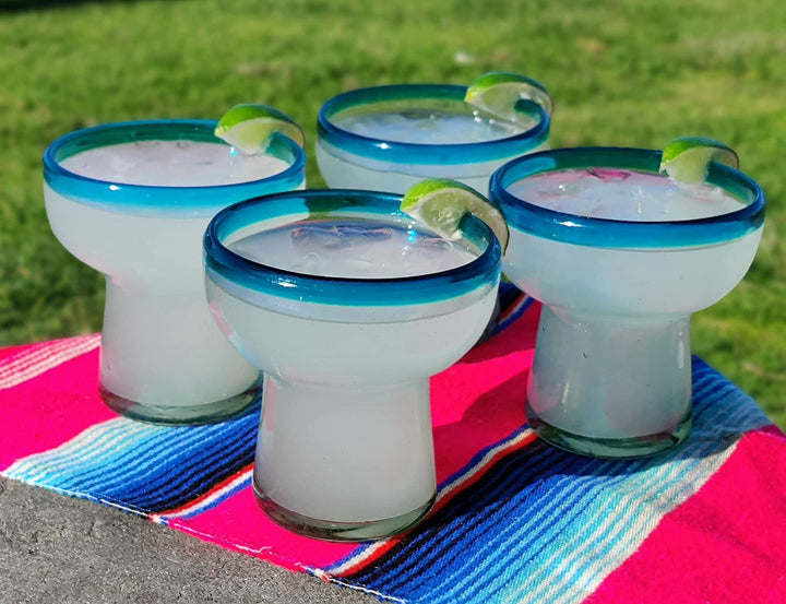 Dos Sueños Mexikanisches mundgeblasenes Glas – Set mit 4 mundgeblasenen Margarita-Gläsern ohne Stiel mit Aquarand (14oz)