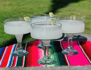 Mexican Hand Blown Glass – Set of 4 Natural Clear Hand Blown Margarita Glasses (16 oz)
