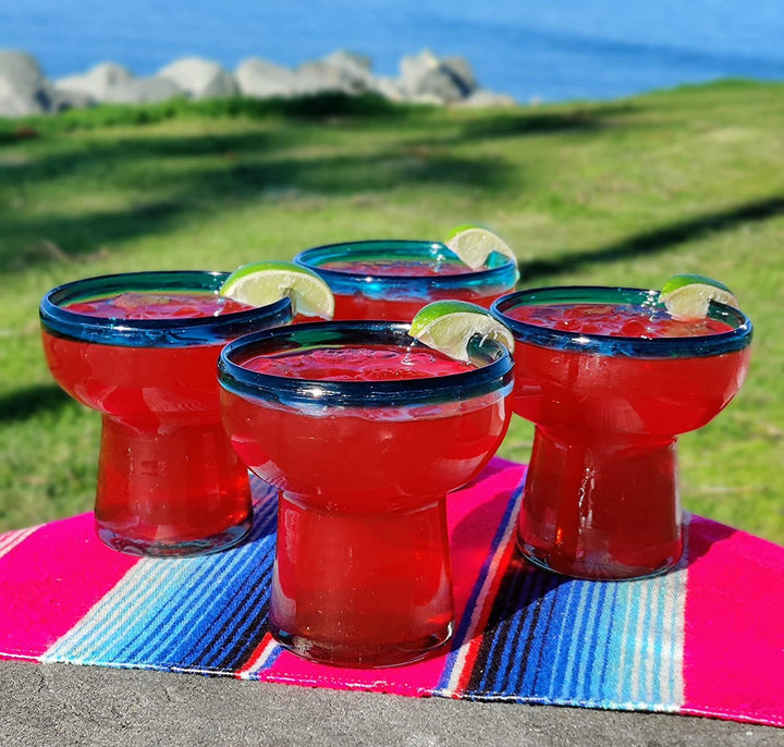 Dos Sueños Mexikanisches mundgeblasenes Glas – Set mit 4 mundgeblasenen Margarita-Gläsern ohne Stiel mit Aquarand (14oz)