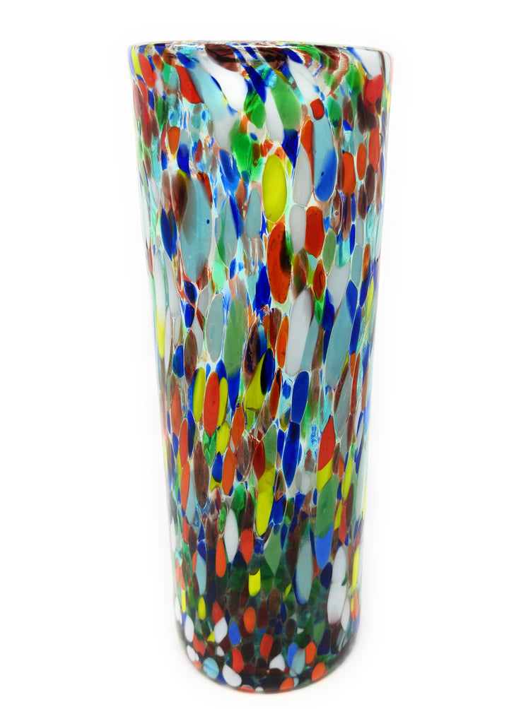 Mexikanische mundgeblasene Glasvase (11,5" x 4") – Bunte Konfetti-Carmen-Blumenvase