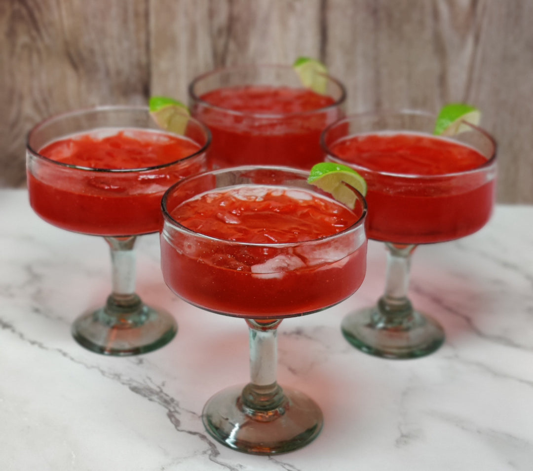 Mexican Hand Blown Glass – Set of 4 Natural Clear Hand Blown Margarita Glasses (16 oz)