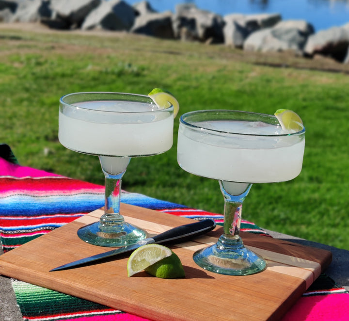 Mexican Hand Blown Glass – Set of 4 Natural Clear Hand Blown Margarita Glasses (16 oz)
