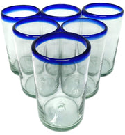 Cobalt Blue Rim Drinking Glasses - Set of 6 (14 oz each)