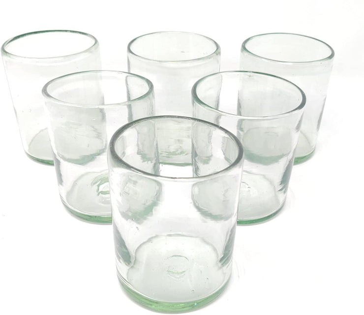 Dos Suenos Hand Blown Mexican Drinking Glasses - Set of 6 Natural Clear Tumbler Glasses (10 oz Each)