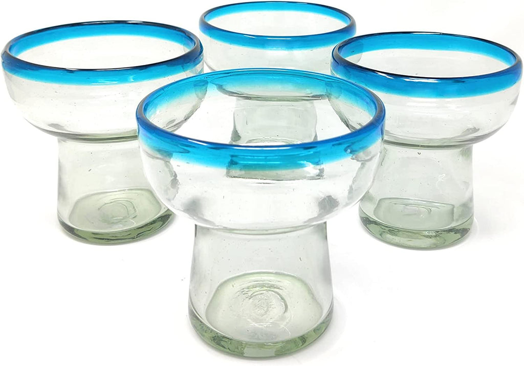 Segunda Vida Primavera Stemmed Margarita Glasses - Blue Rim Margarita Glass  Set Made in Mexico - 100% Recycled Glass 10oz Set of 2