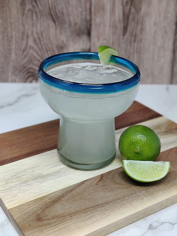 Dos Sueños Mexikanisches mundgeblasenes Glas – Set mit 4 mundgeblasenen Margarita-Gläsern ohne Stiel mit Aquarand (14oz)