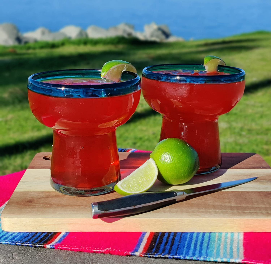 Dos Sueños Mexikanisches mundgeblasenes Glas – Set mit 4 mundgeblasenen Margarita-Gläsern ohne Stiel mit Aquarand (14oz)