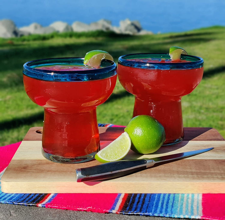 Dos Sueños Mexikanisches mundgeblasenes Glas – Set mit 4 mundgeblasenen Margarita-Gläsern ohne Stiel mit Aquarand (14oz)